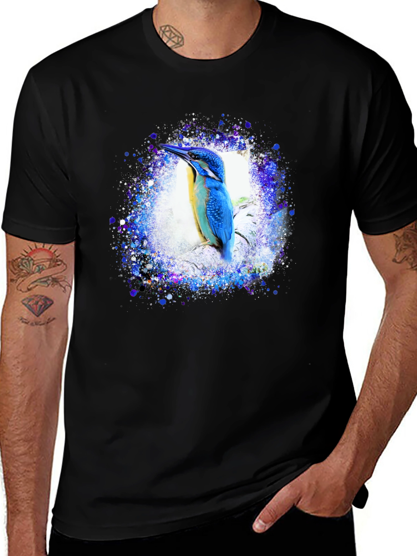 Kingfisher Bird Graphic Tee - Black T-Shirt