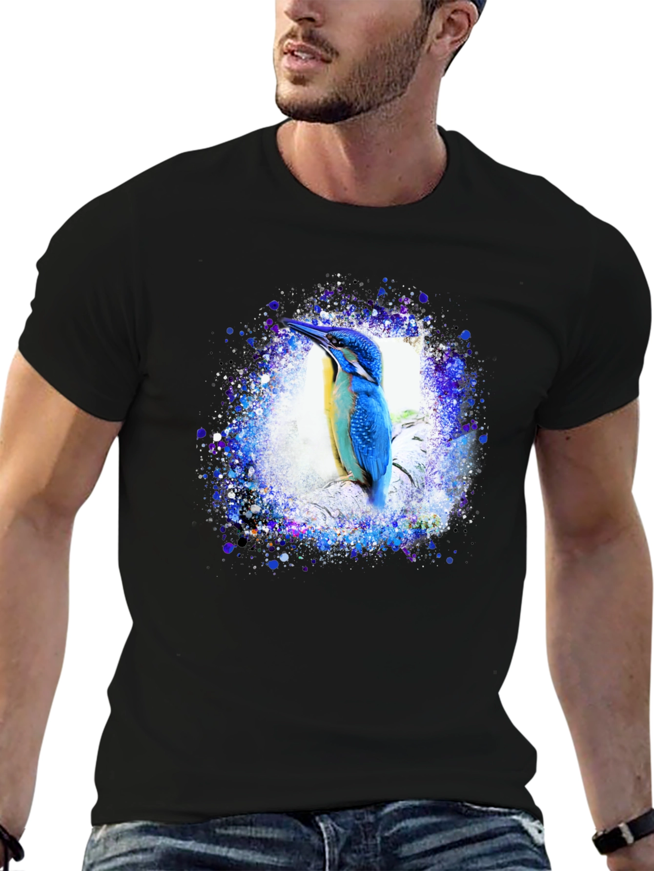 Kingfisher Bird Graphic Tee - Black T-Shirt