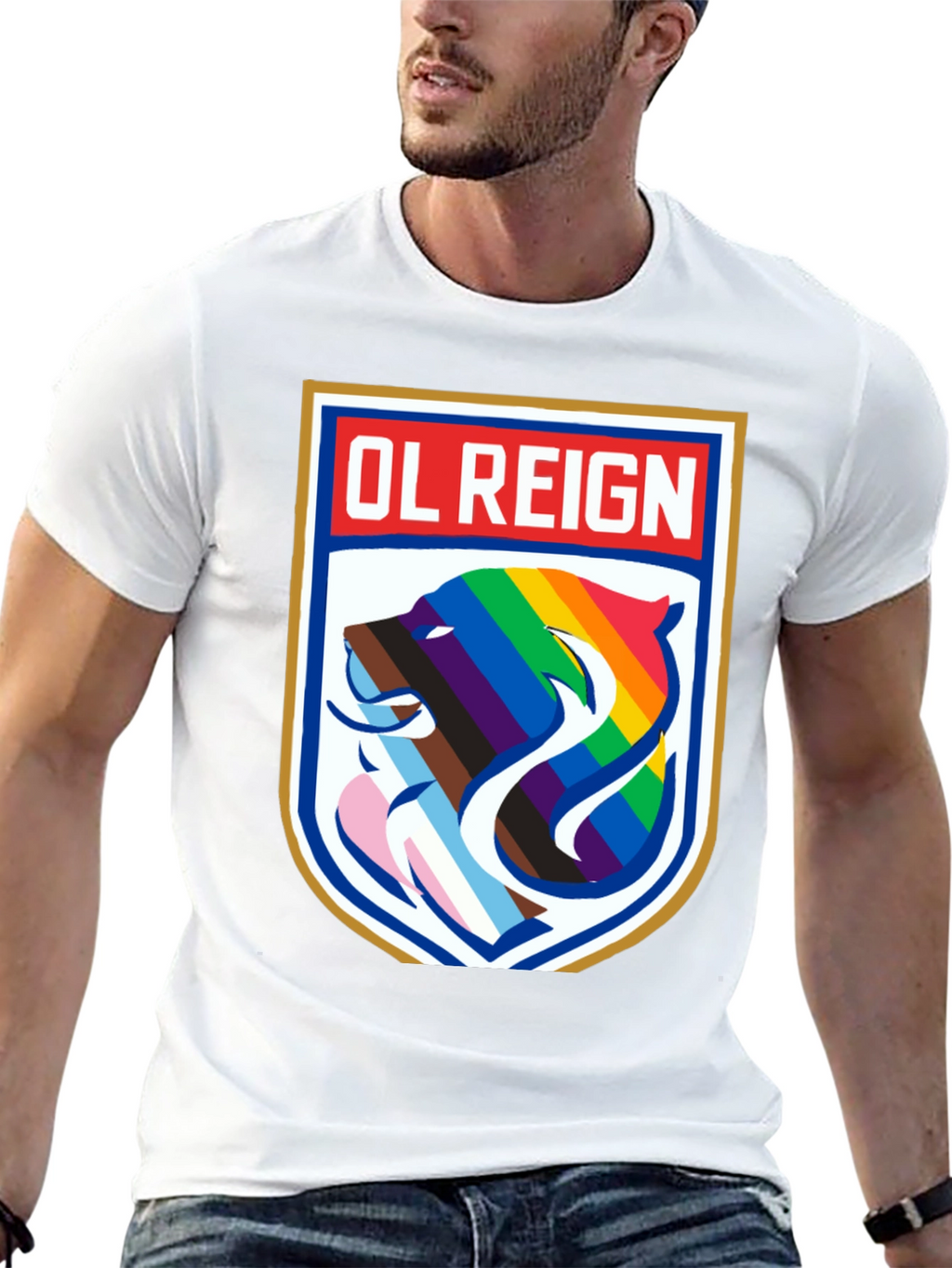 OL Reign Pride T-Shirt - LGBTQ+ Bear Graphic