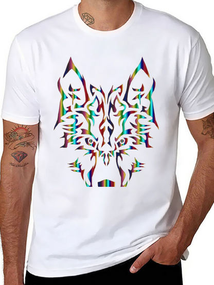 Rainbow Wolf Graphic Tee - Black Cotton Shirt