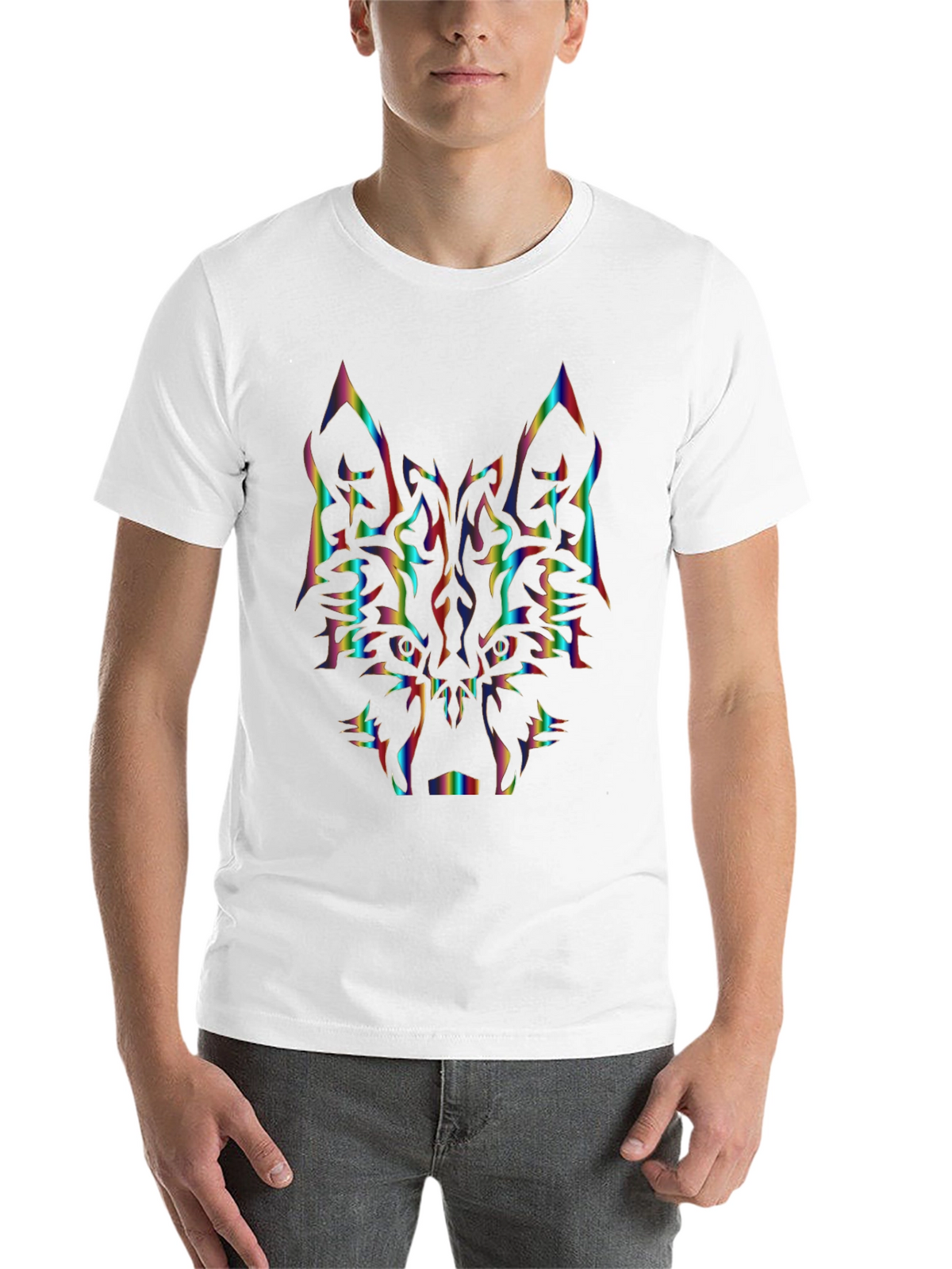 Rainbow Wolf Graphic Tee - Black Cotton Shirt