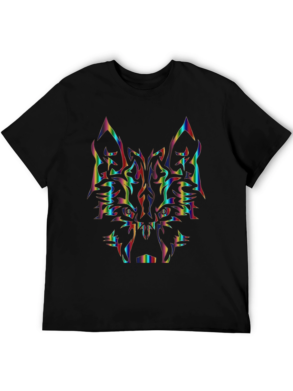 Rainbow Wolf Graphic Tee - Black Cotton Shirt