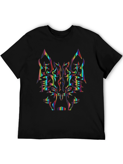 Rainbow Wolf Graphic Tee - Black Cotton Shirt
