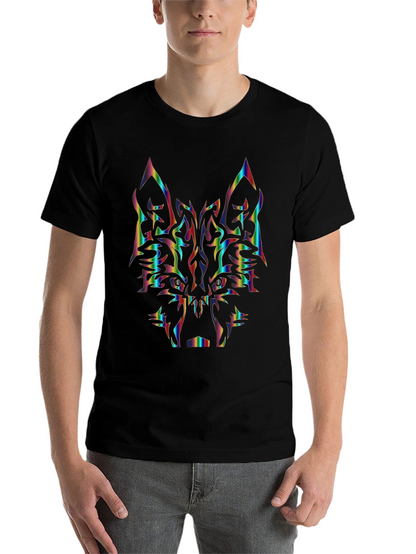 Rainbow Wolf Graphic Tee - Black Cotton Shirt