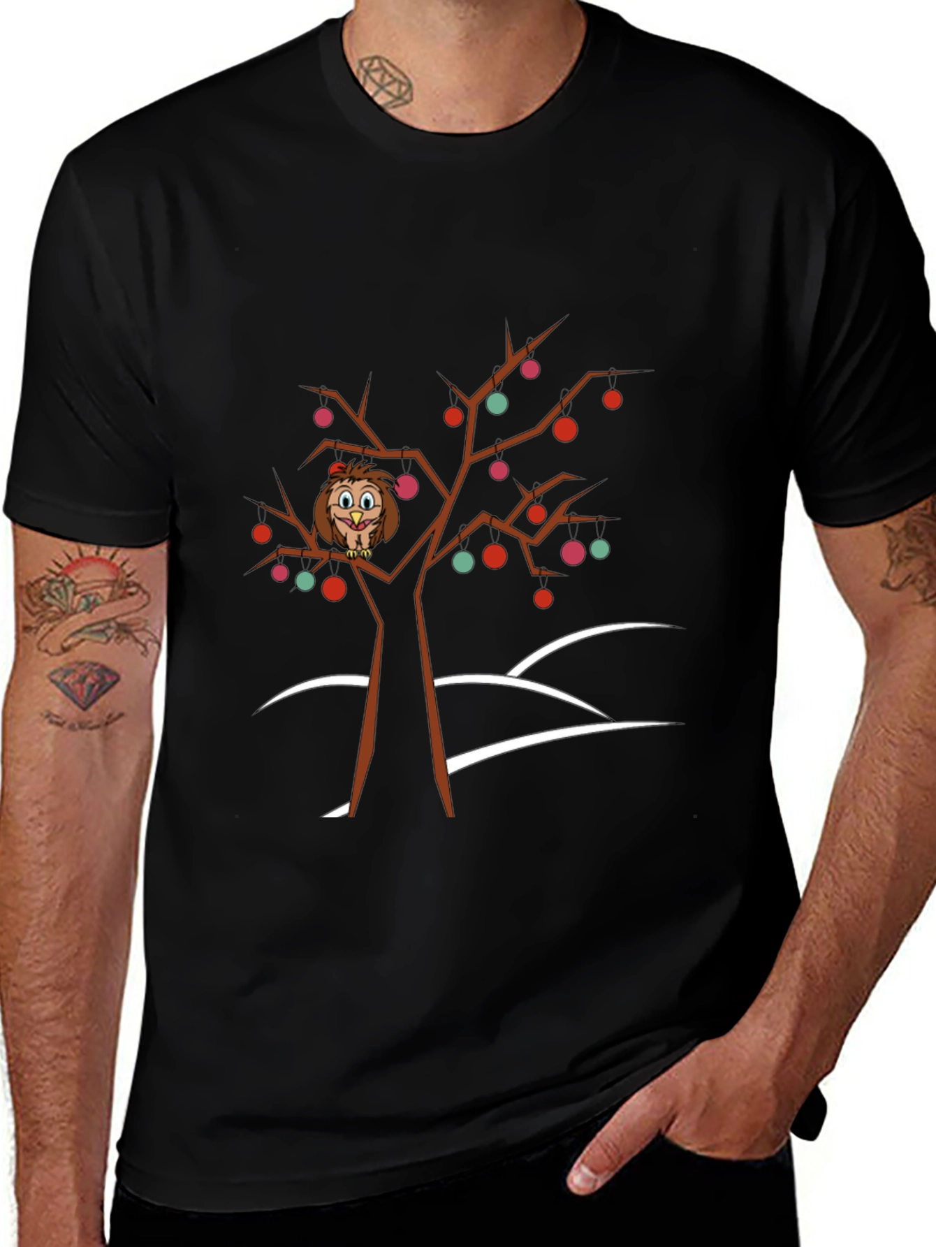 Owl in Tree Graphic Tee - Holiday Fun!