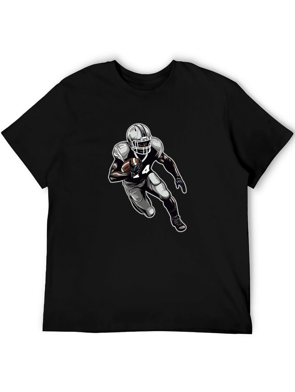 Football Player Graphic Tee - Black Cotton T-Shirt