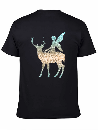 Fantasy Fairy Deer Graphic Tee - Black