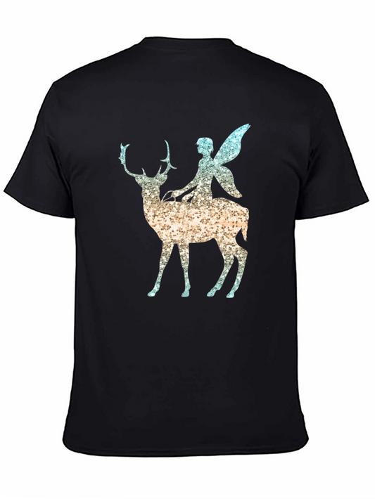 Fantasy Fairy Deer Graphic Tee - Black