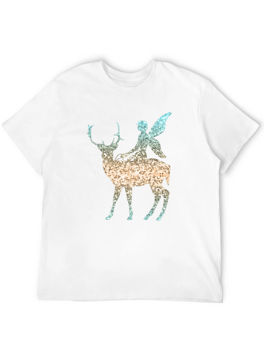 Fantasy Fairy Deer Graphic Tee - Black
