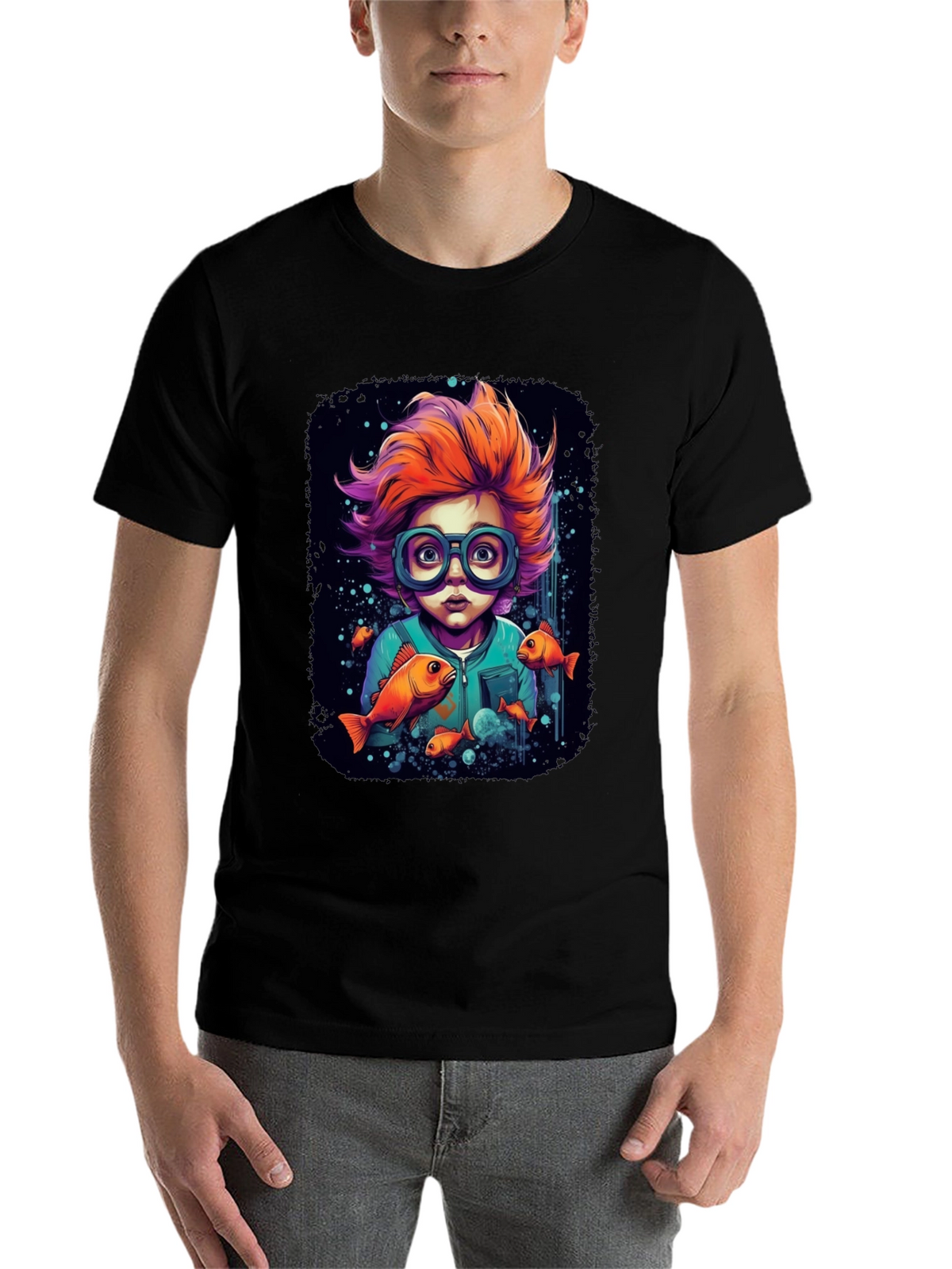 Boy with Fish Graphic T-Shirt