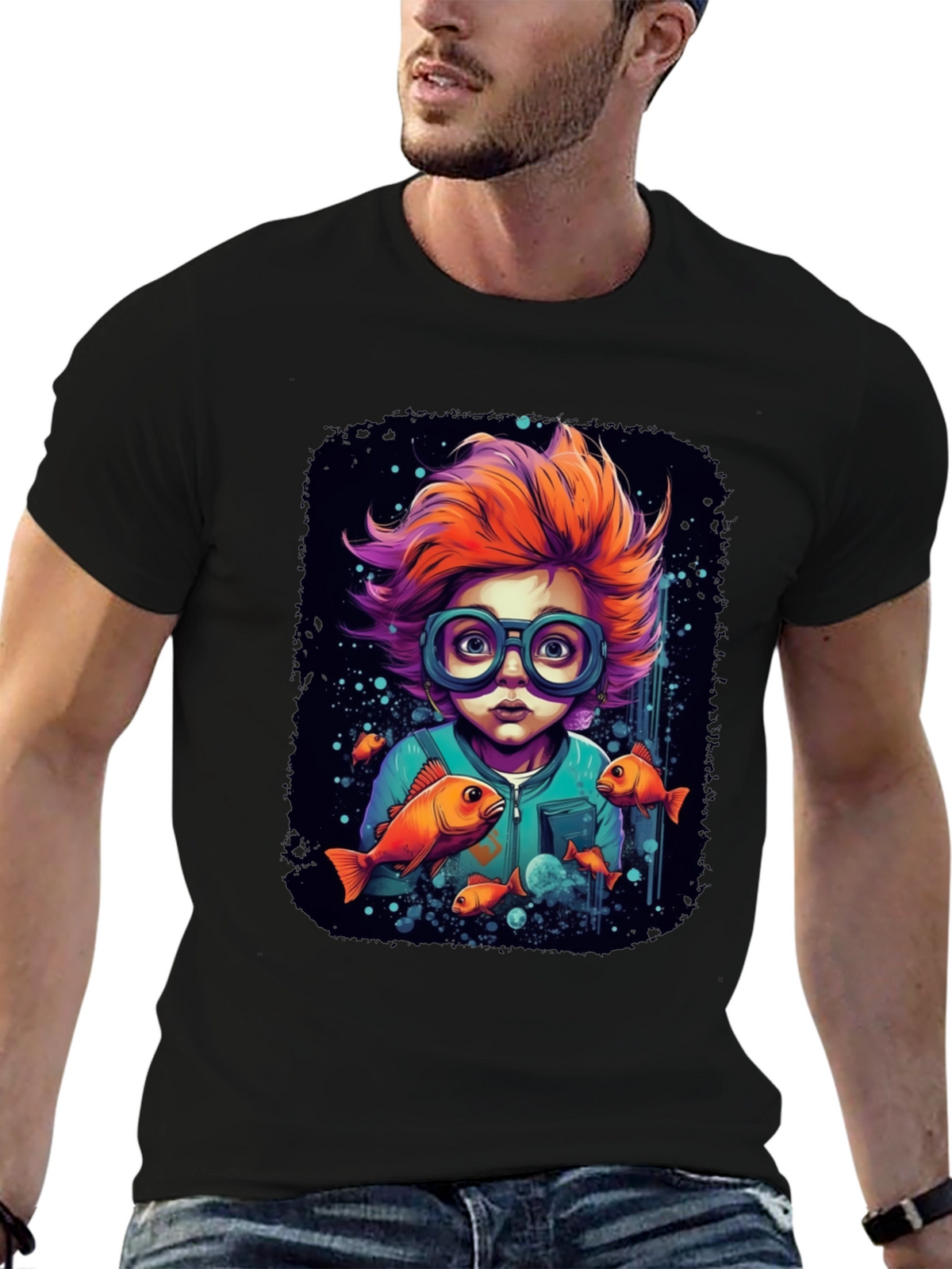 Boy with Fish Graphic T-Shirt