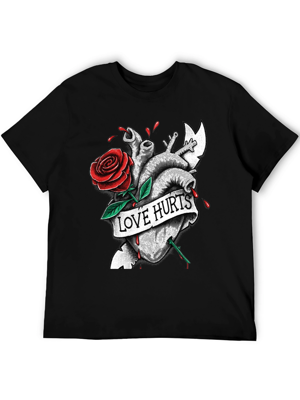 Love Hurts Heart & Rose Graphic T-Shirt