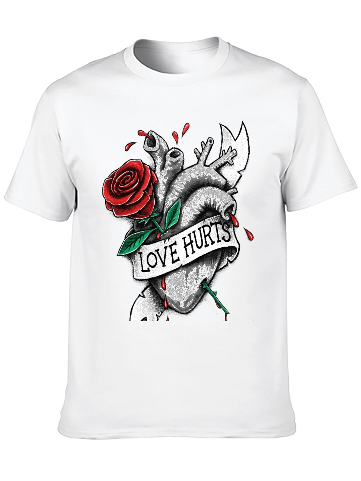 Love Hurts Heart & Rose Graphic T-Shirt