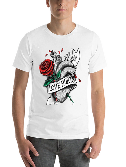 Love Hurts Heart & Rose Graphic T-Shirt