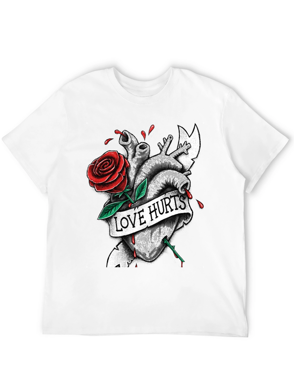 Love Hurts Heart & Rose Graphic T-Shirt