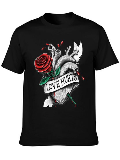 Love Hurts Heart & Rose Graphic T-Shirt