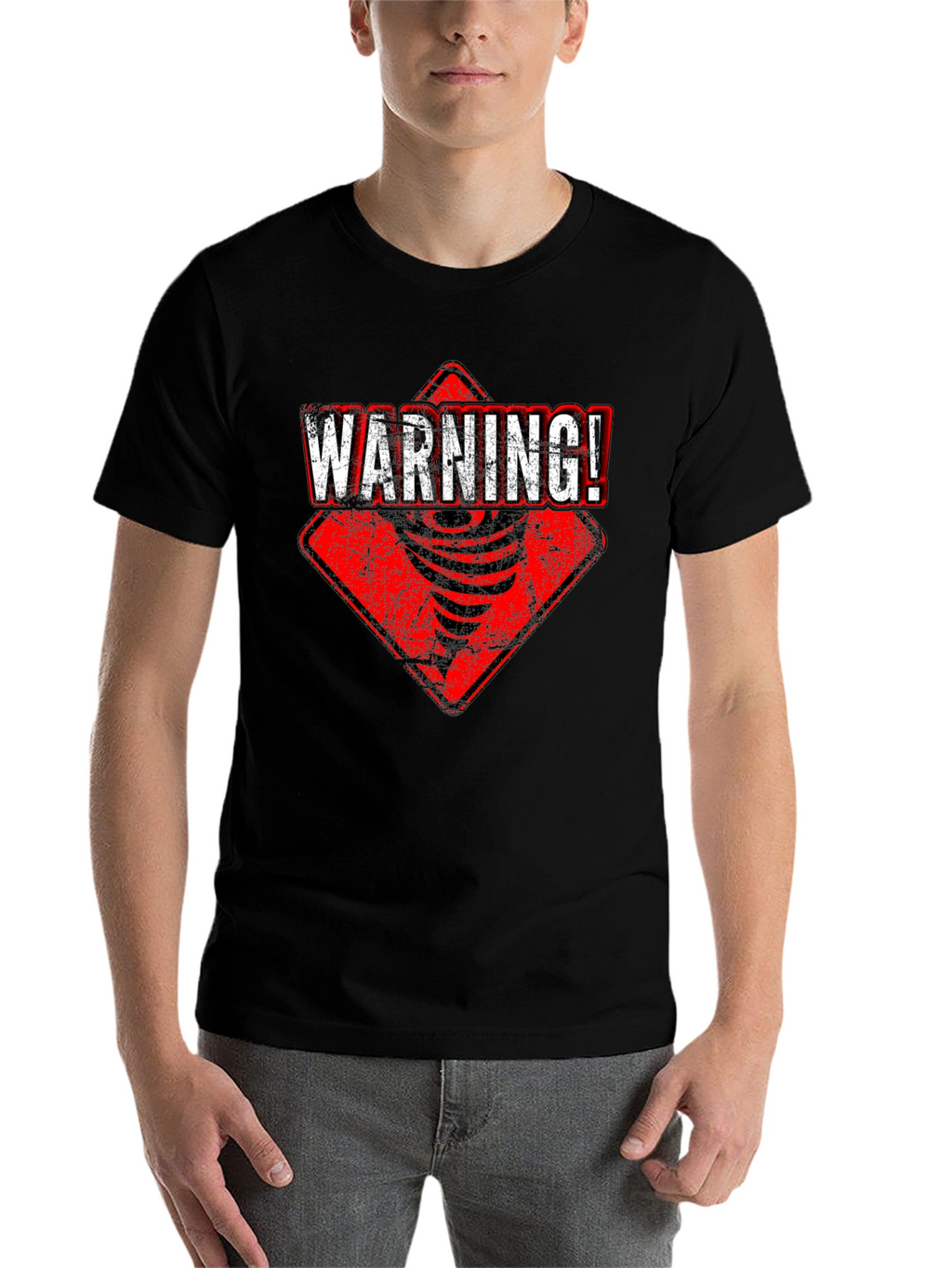 Warning Tornado Graphic Tee - Black Cotton T-Shirt