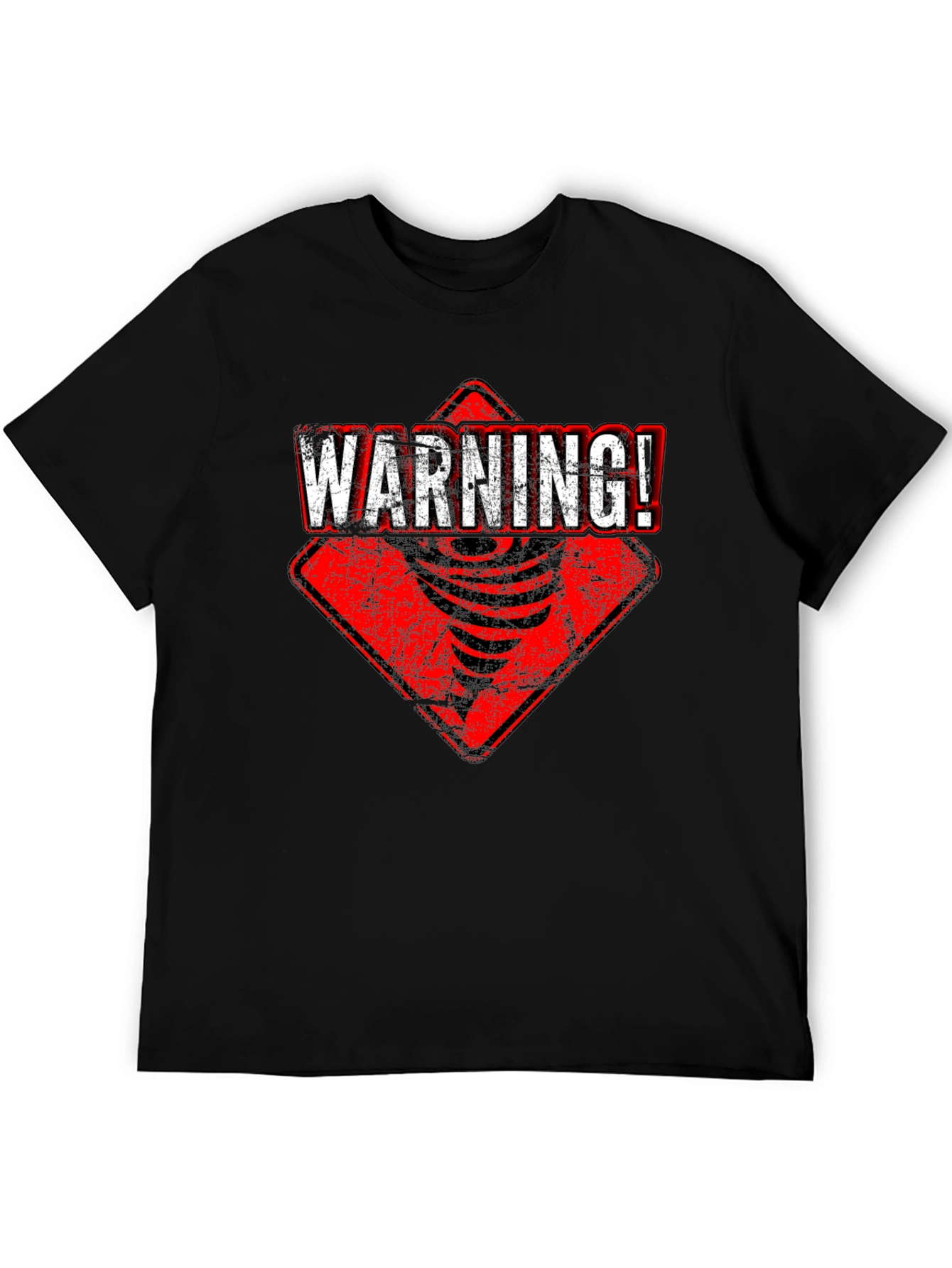 Warning Tornado Graphic Tee - Black Cotton T-Shirt