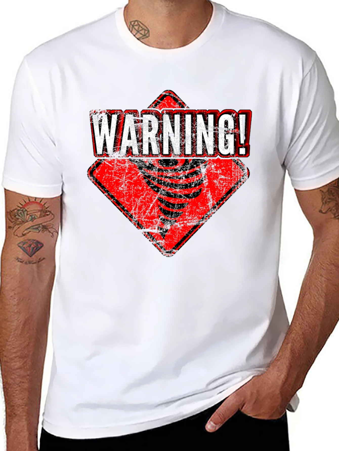 Warning Tornado Graphic Tee - Black Cotton T-Shirt