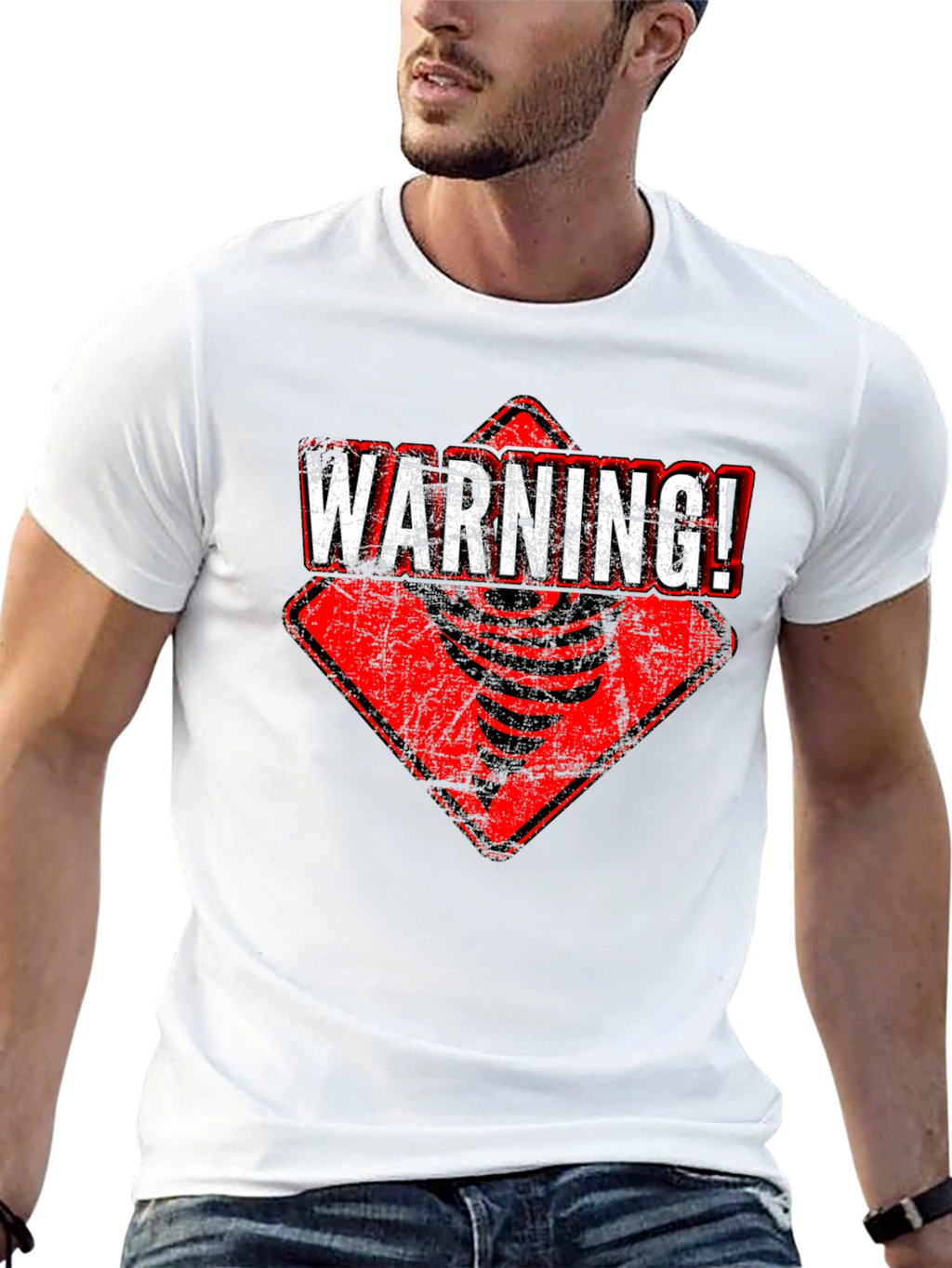 Warning Tornado Graphic Tee - Black Cotton T-Shirt