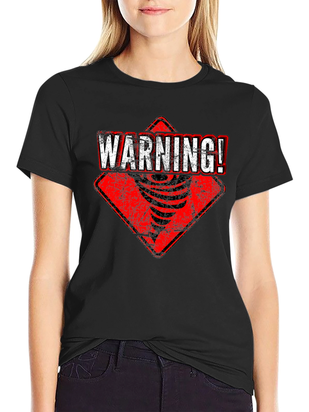 Warning Tornado Graphic Tee - Black Cotton T-Shirt