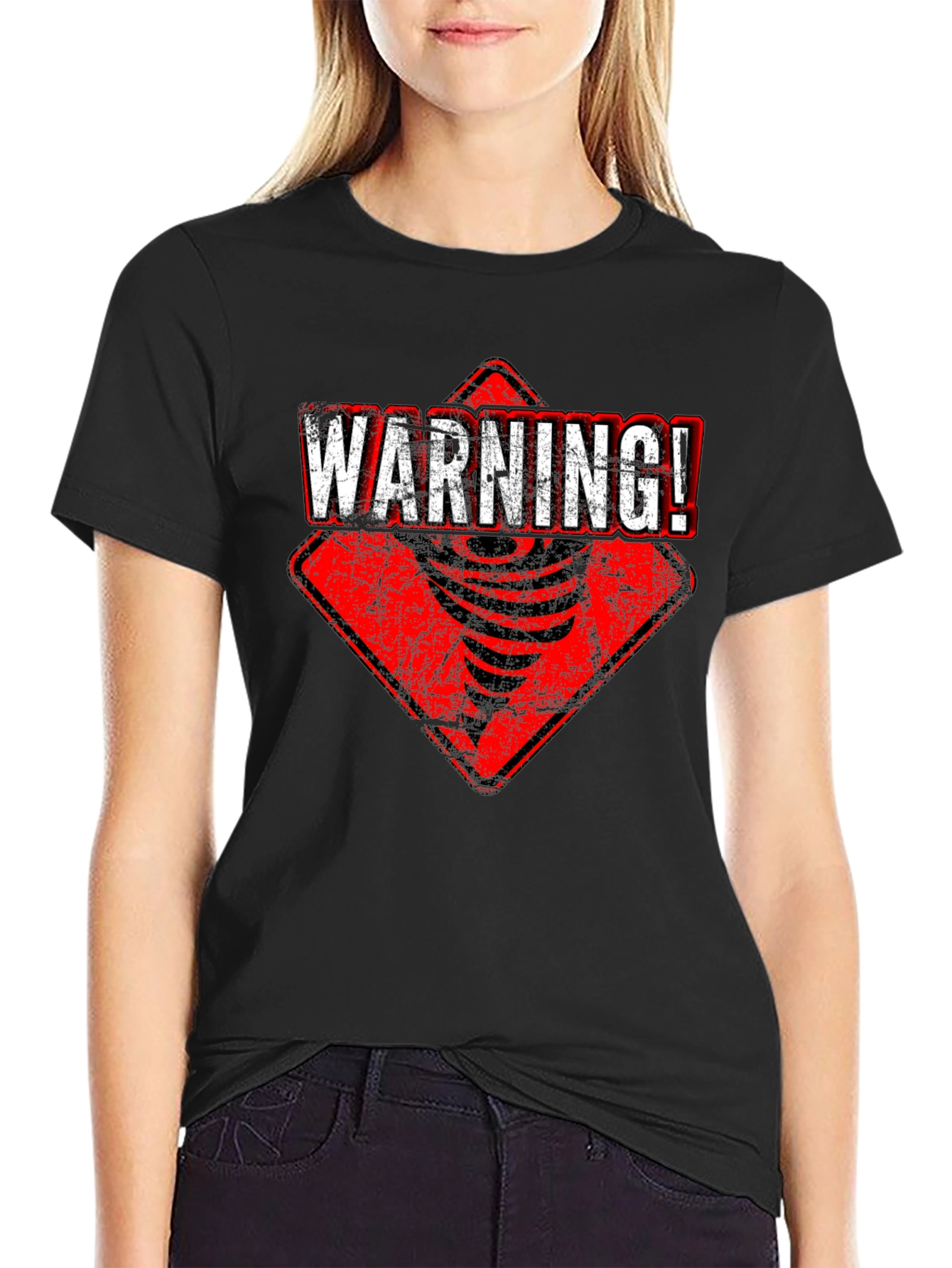 Warning Tornado Graphic Tee - Black Cotton T-Shirt