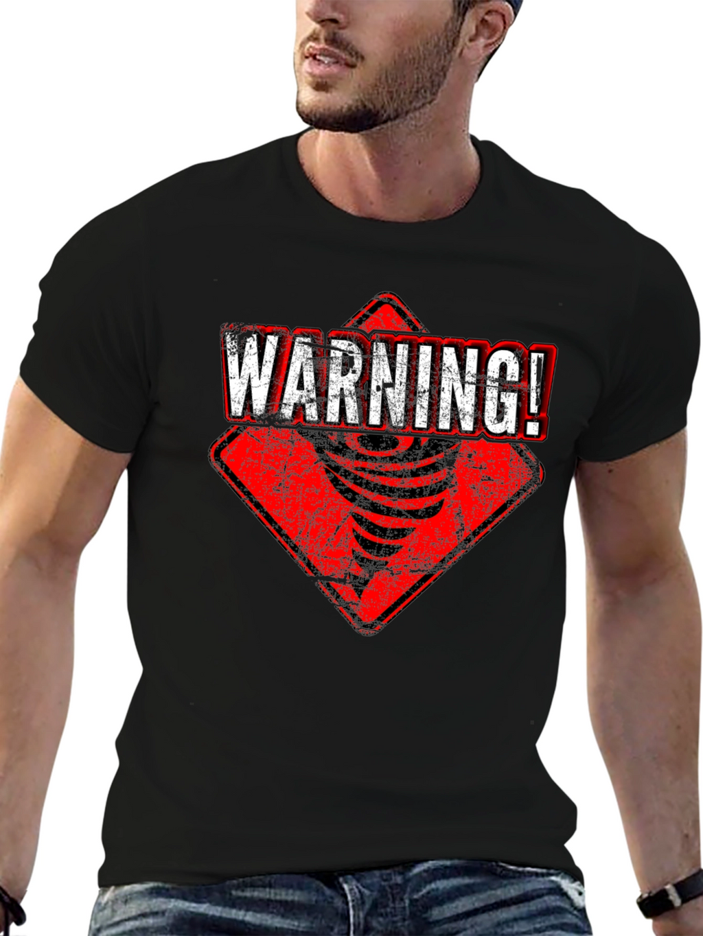 Warning Tornado Graphic Tee - Black Cotton T-Shirt