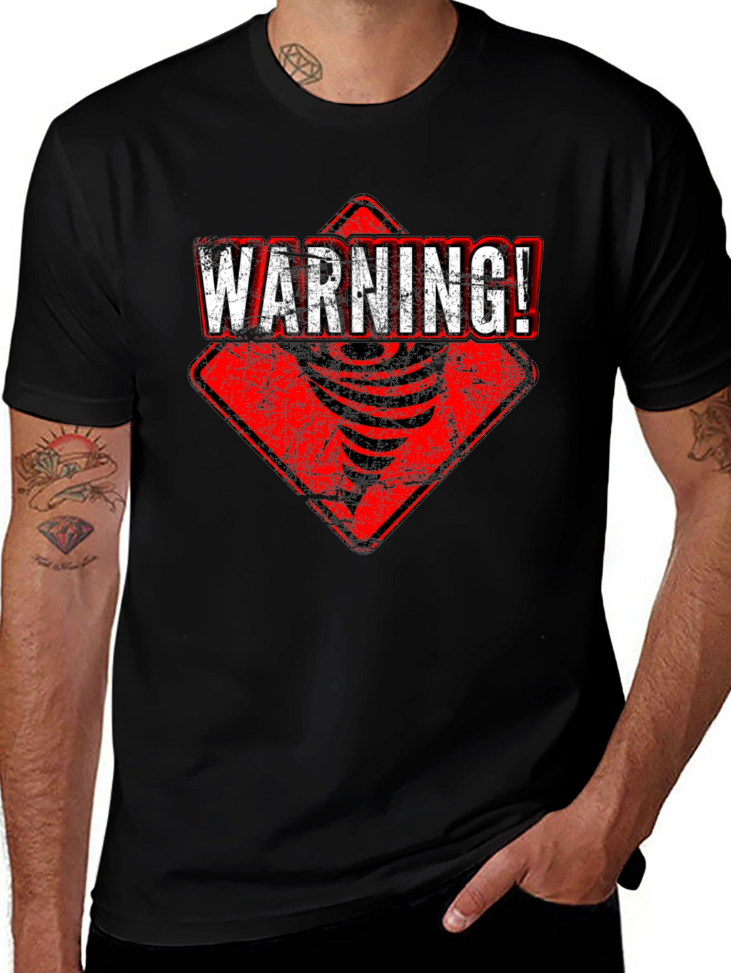 Warning Tornado Graphic Tee - Black Cotton T-Shirt