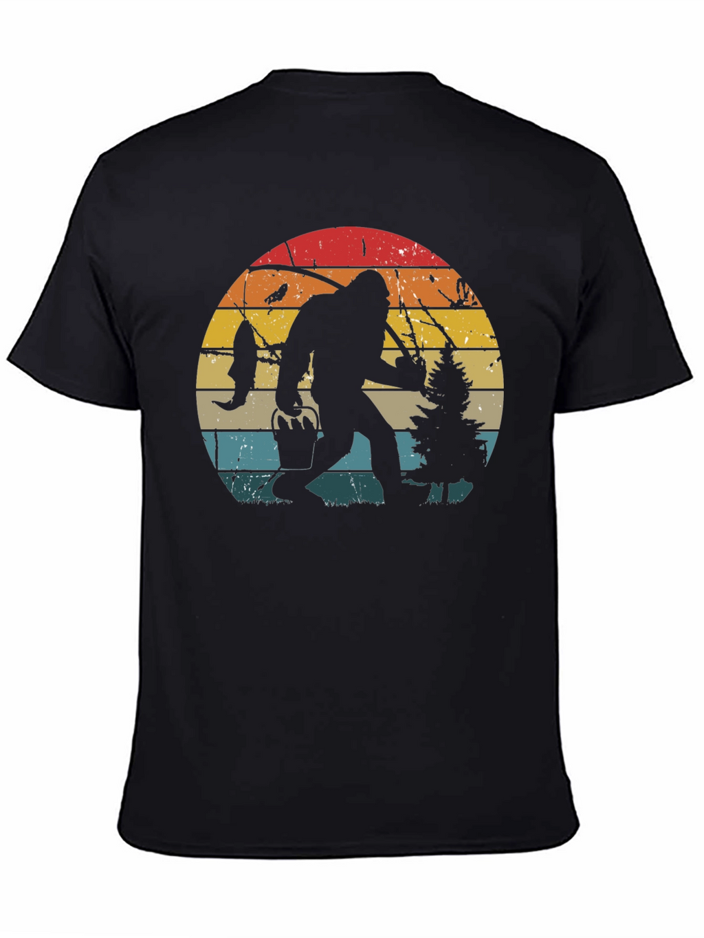 Bigfoot Fishing Retro Graphic T-Shirt
