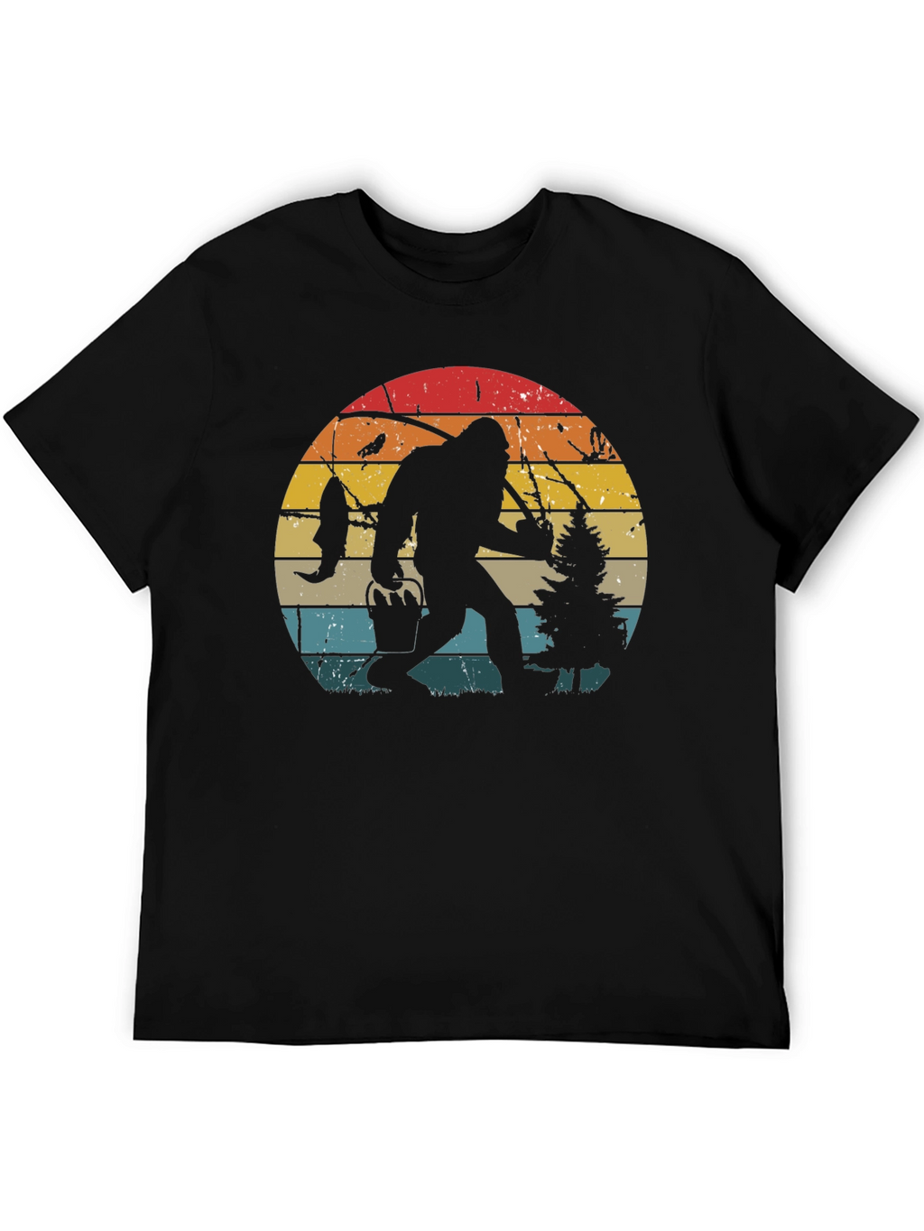 Bigfoot Fishing Retro Graphic T-Shirt