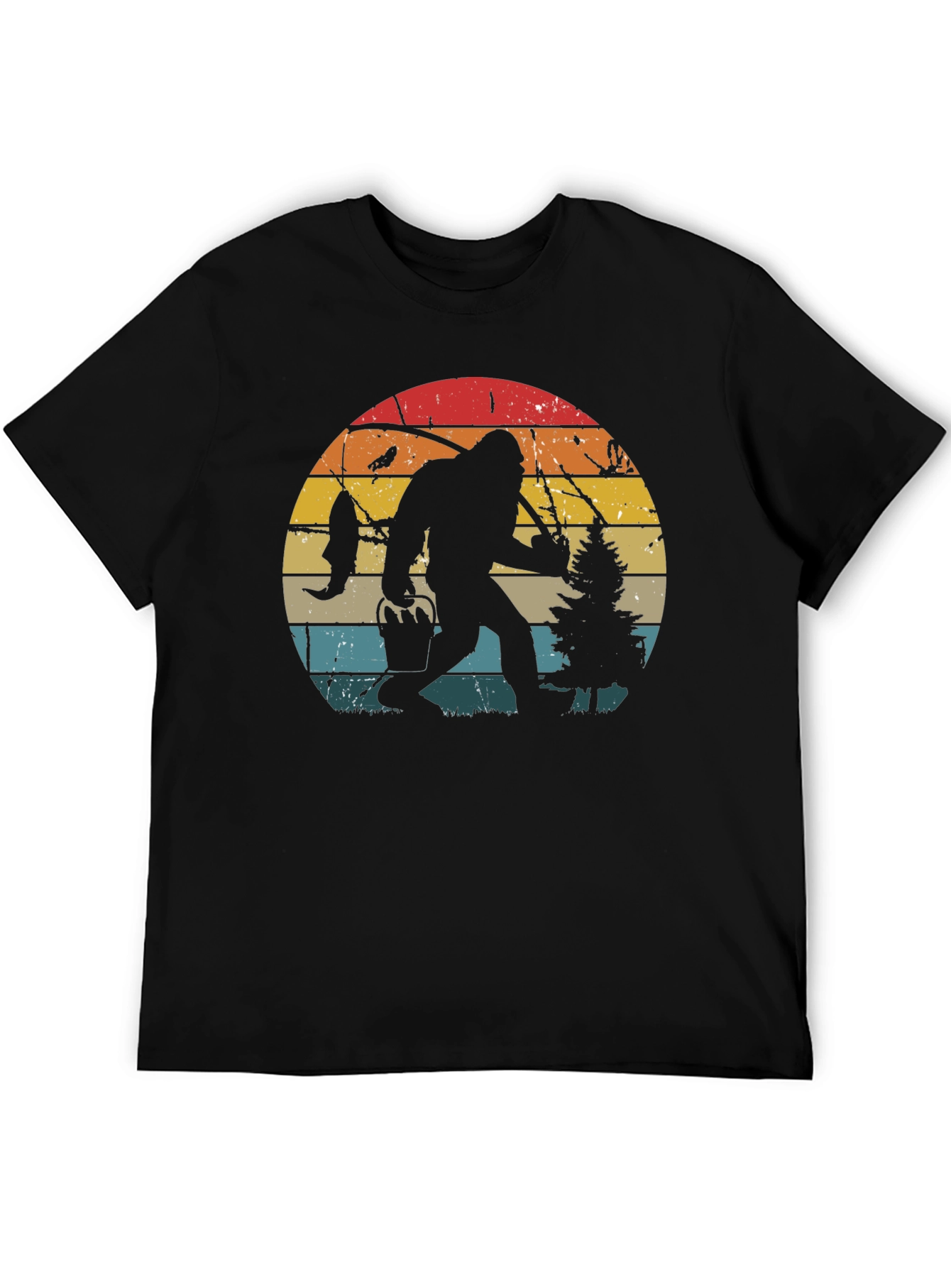Bigfoot Fishing Retro Graphic T-Shirt
