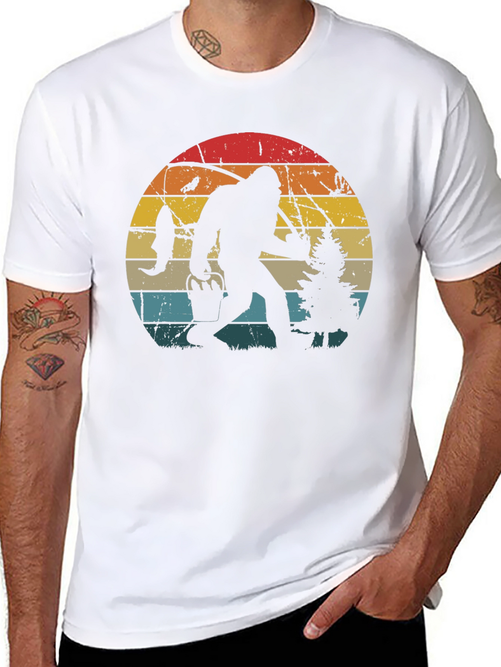 Bigfoot Fishing Retro Graphic T-Shirt