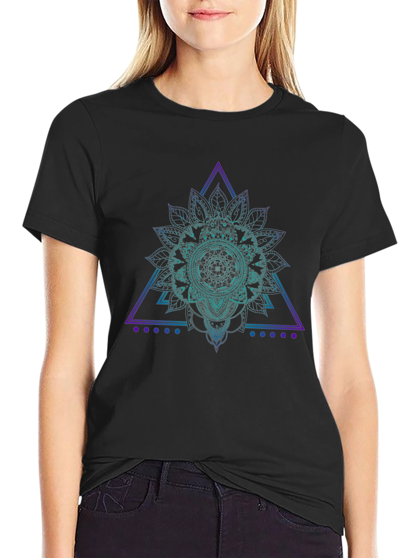 Geometric Mandala Graphic Tee - Black Cotton T-Shirt