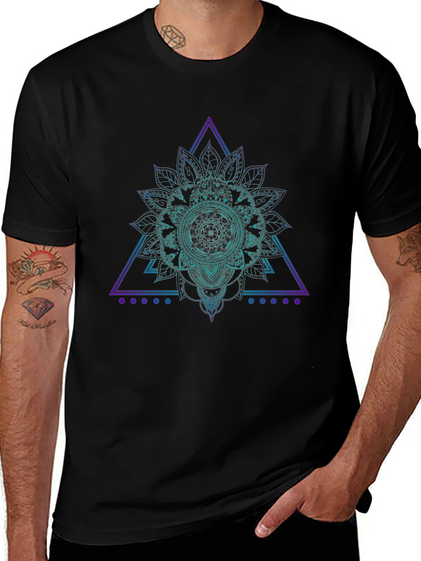 Geometric Mandala Graphic Tee - Black Cotton T-Shirt