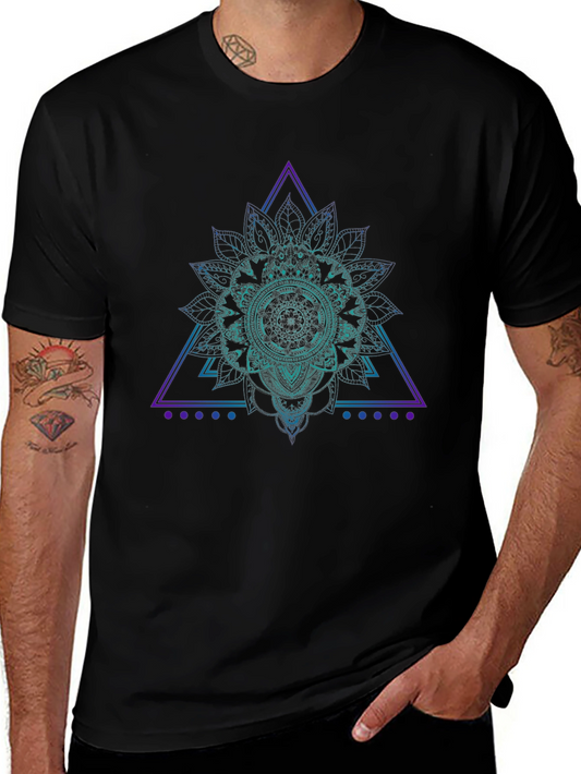 Geometric Mandala Graphic Tee - Black Cotton T-Shirt