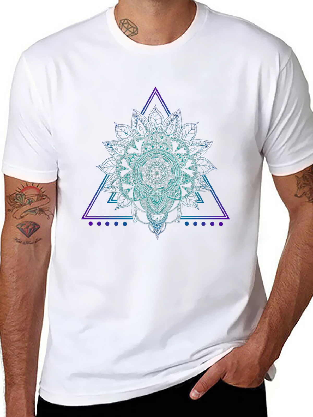 Geometric Mandala Graphic Tee - Black Cotton T-Shirt