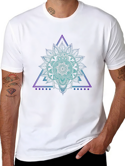 Geometric Mandala Graphic Tee - Black Cotton T-Shirt