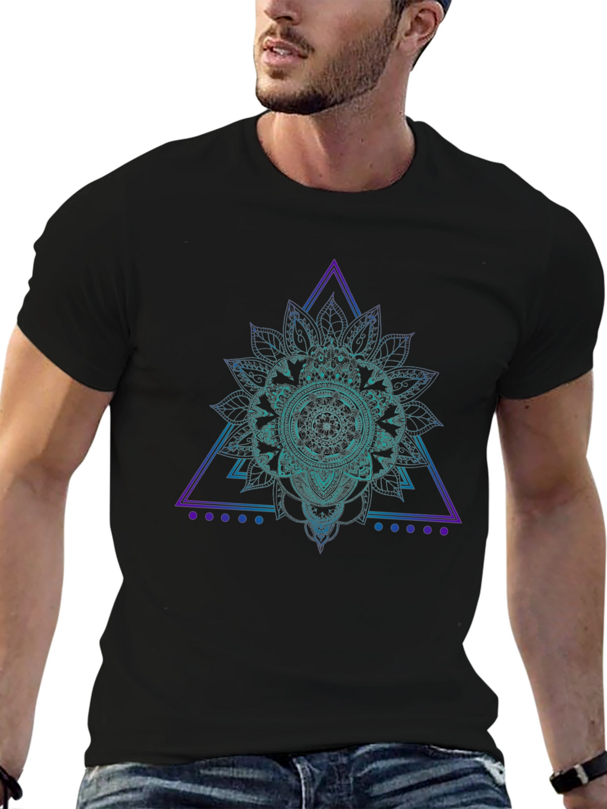 Geometric Mandala Graphic Tee - Black Cotton T-Shirt