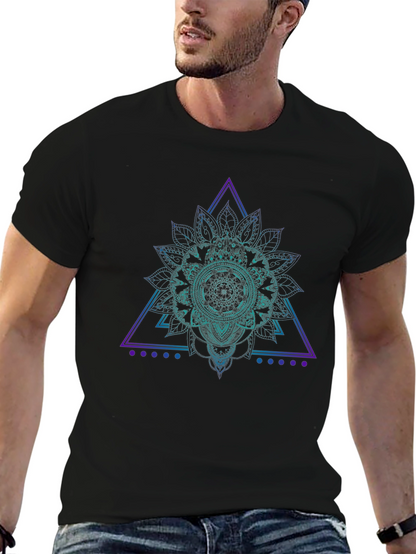 Geometric Mandala Graphic Tee - Black Cotton T-Shirt