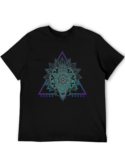 Geometric Mandala Graphic Tee - Black Cotton T-Shirt