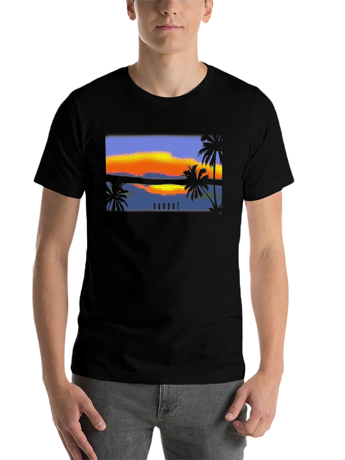 Sunset Palm T-Shirt - Black Graphic Tee