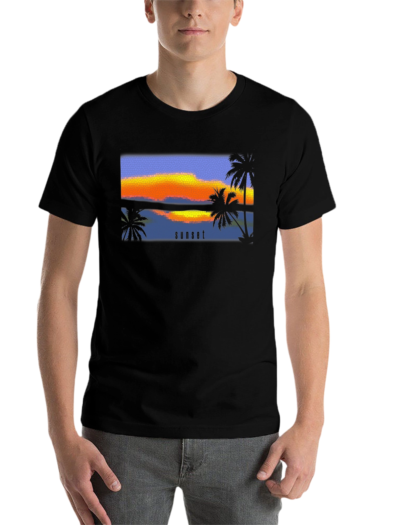 Sunset Palm T-Shirt - Black Graphic Tee
