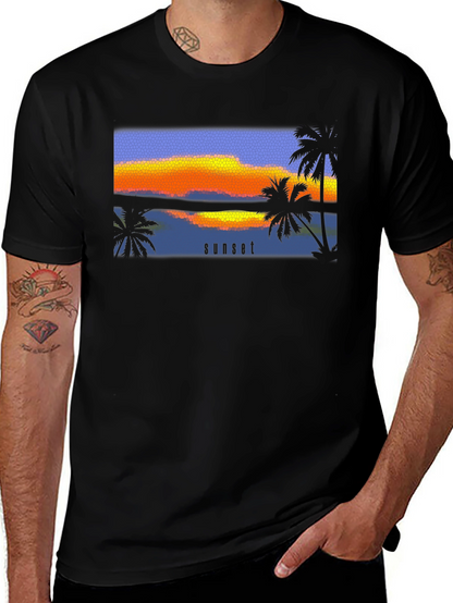 Sunset Palm T-Shirt - Black Graphic Tee