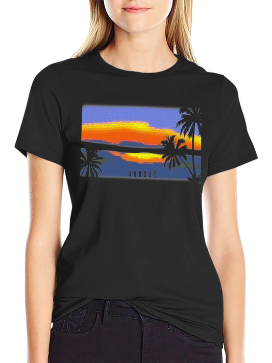 Sunset Palm T-Shirt - Black Graphic Tee