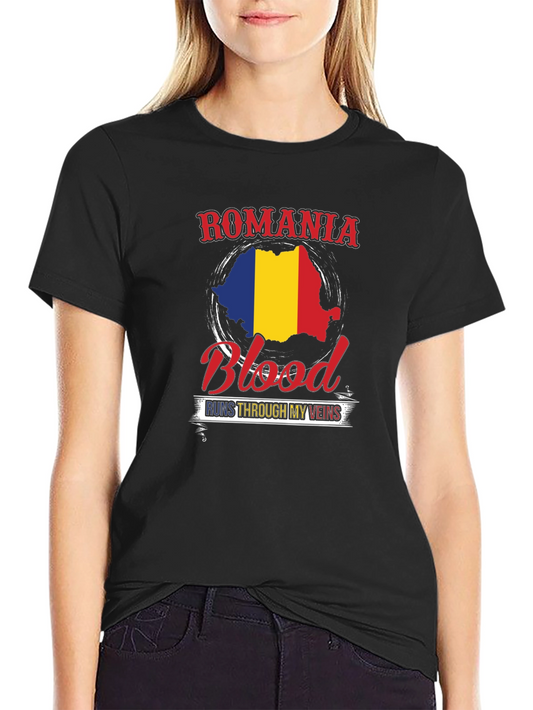 Romania Blood Runs Through My Veins Black T-Shirt