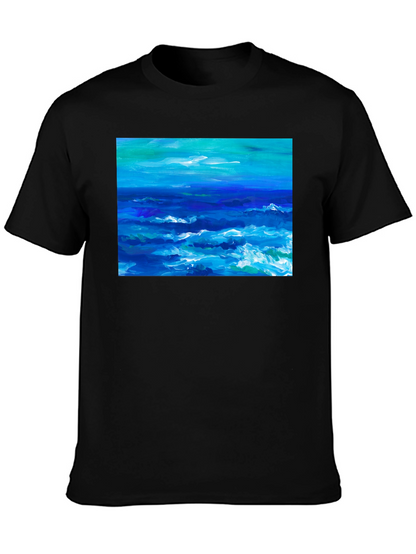 Ocean Wave Art Black T-Shirt
