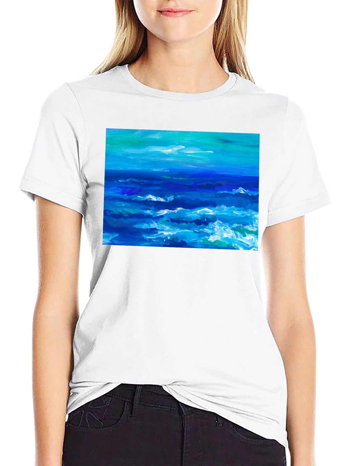Ocean Wave Art Black T-Shirt