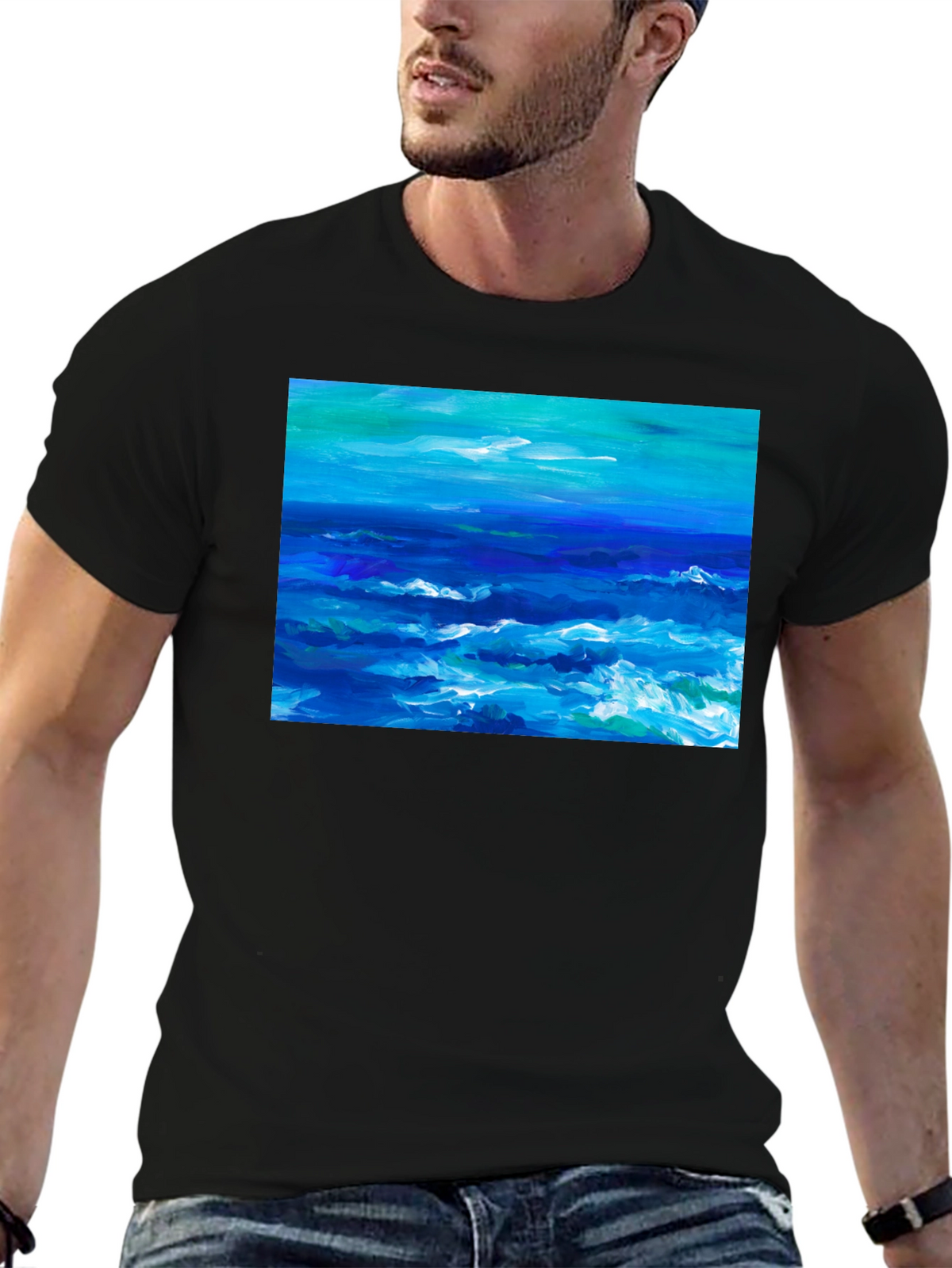 Ocean Wave Art Black T-Shirt