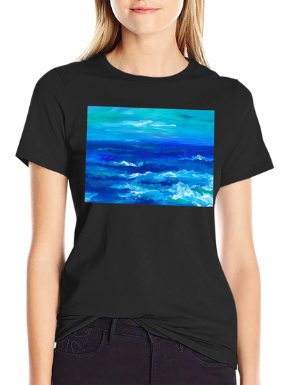 Ocean Wave Art Black T-Shirt