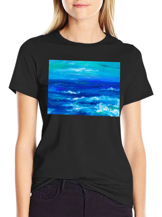 Ocean Wave Art Black T-Shirt